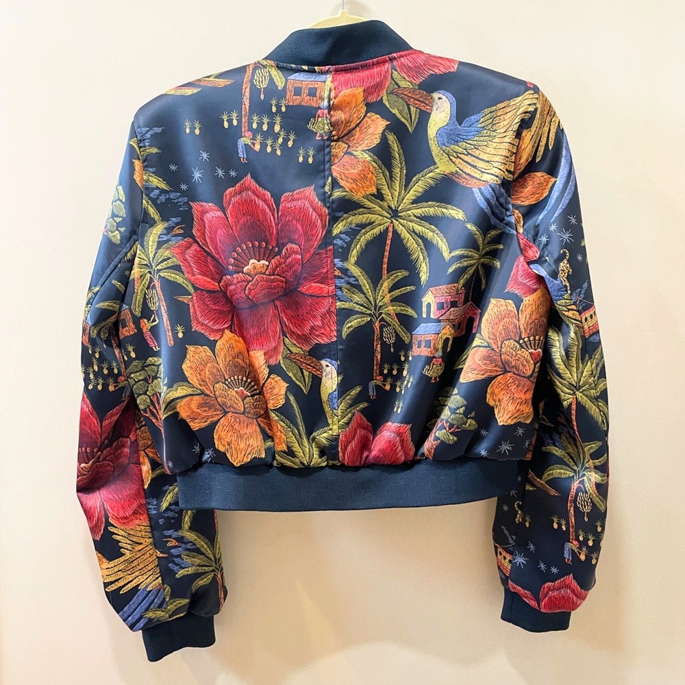Industry Brand Silk Vibrant Floral Bomber Jacket NWOT - Picture 2 of 5
